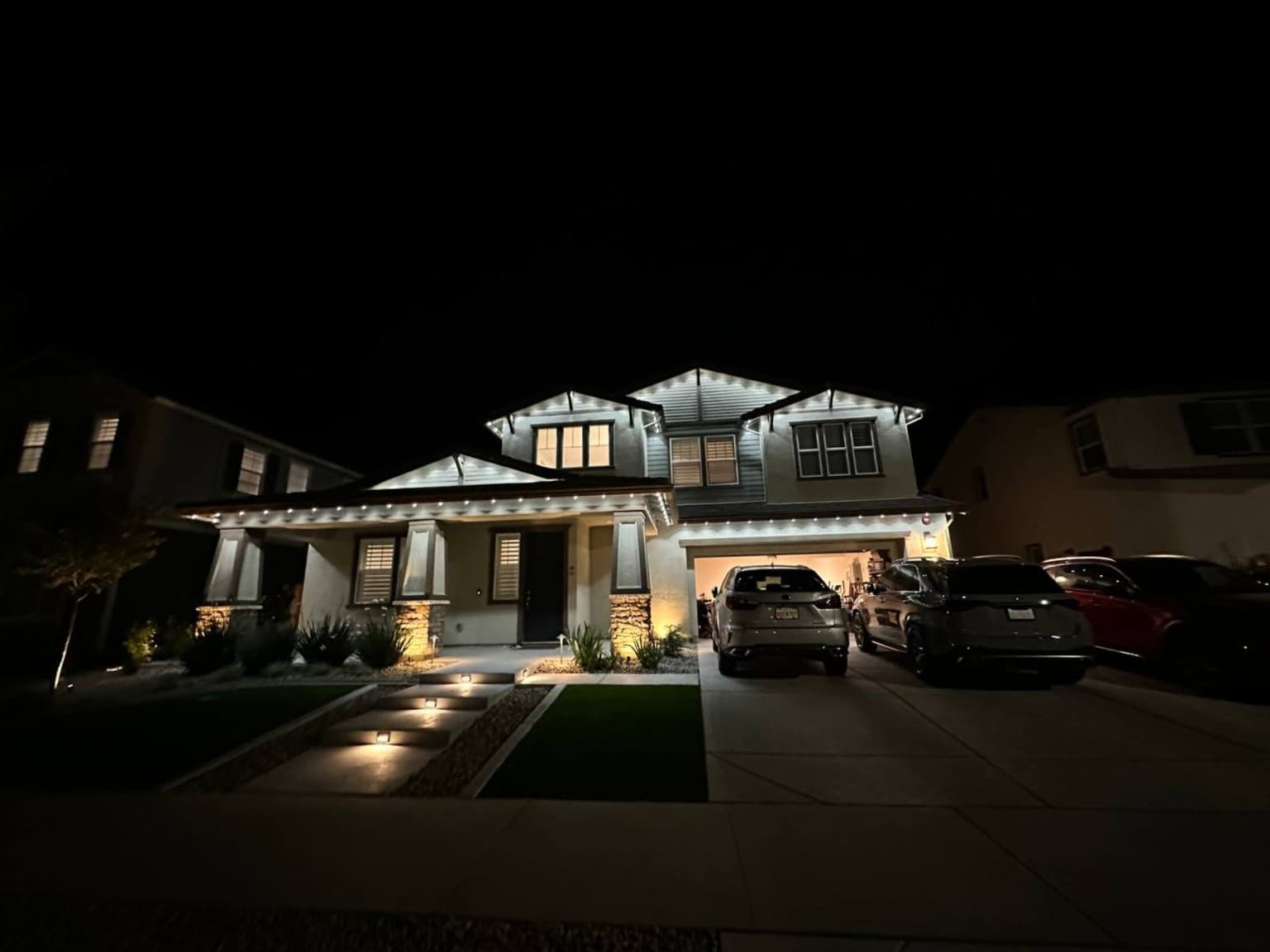 White roofline — wide view installed by SWFL Permanent Lighting