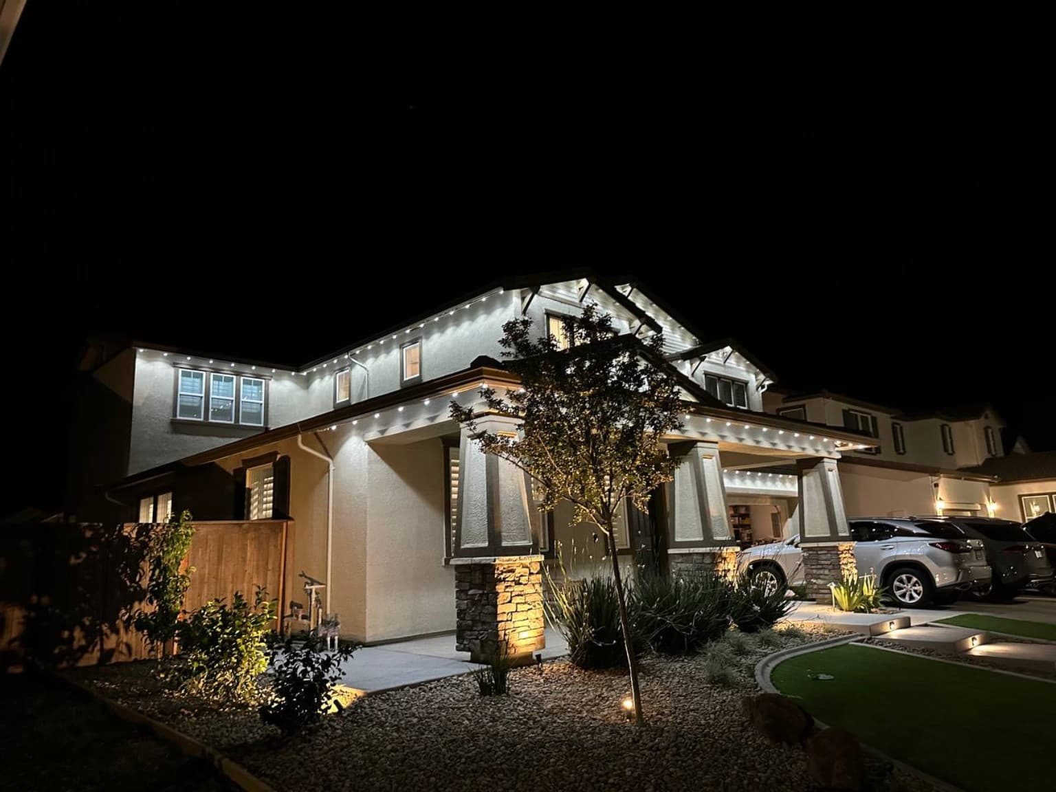 White roofline — side angle installed by SWFL Permanent Lighting