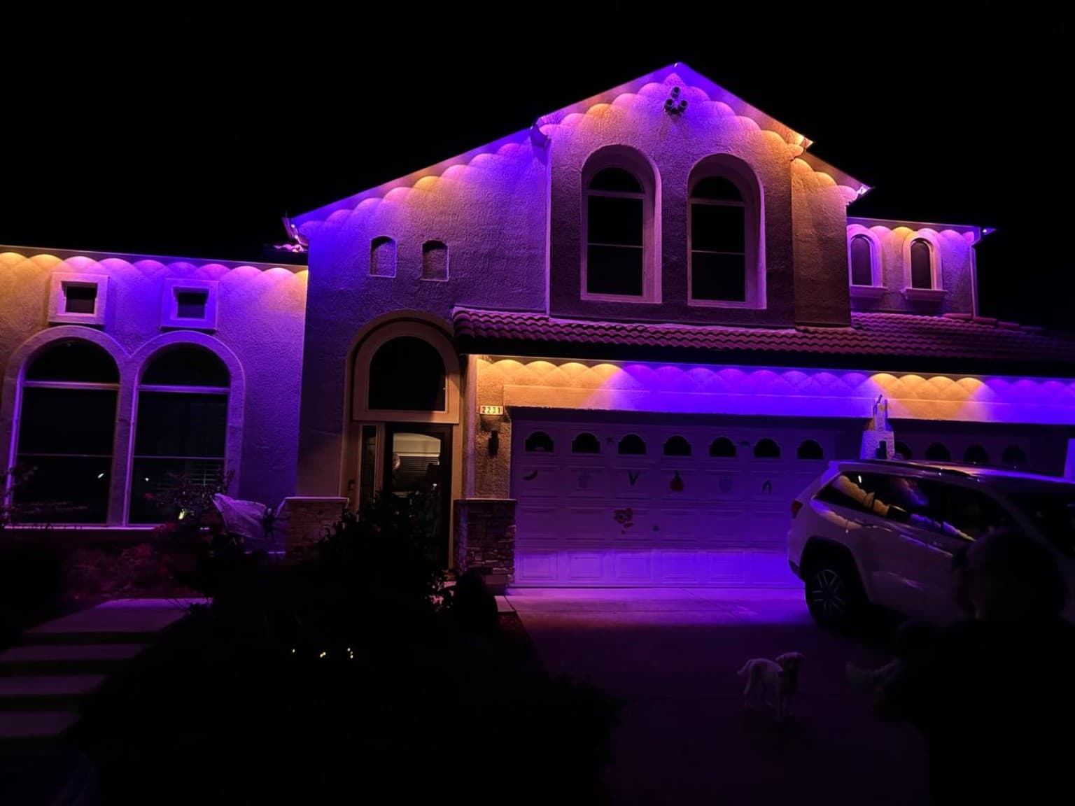 Purple + amber installed by SWFL Permanent Lighting